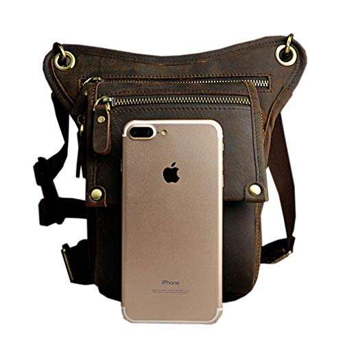 Xieben Bolsa De Cuero para La Pierna De Caída para Hombres Mujeres Motocicleta Bicicleta Ciclismo Multiuso Muslo Cintura Fanny Pack Viajes Senderismo Deportes Bolsa De Camping Marrón Oscuro