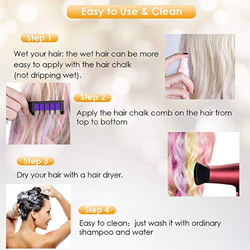 XIMU Tiza para el cabello, Tintes capilares con tiza Pluma de tinte temporal para el cabello de destello metálico No tóxico Lavable Pastel de pelo para niños y niñas (8 Colors)