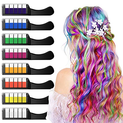 XIMU Tiza para el cabello, Tintes capilares con tiza Pluma de tinte temporal para el cabello de destello metálico No tóxico Lavable Pastel de pelo para niños y niñas (8 Colors)