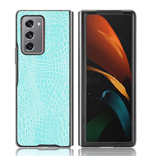 Xindemei Estuche Delgado con patrón de cocodrilo de Cuero PU, Carcasa Protectora de Cuerpo Completo a Prueba de Golpes para Samsung Galaxy Z Fold 2 5G (Cielo Azul)