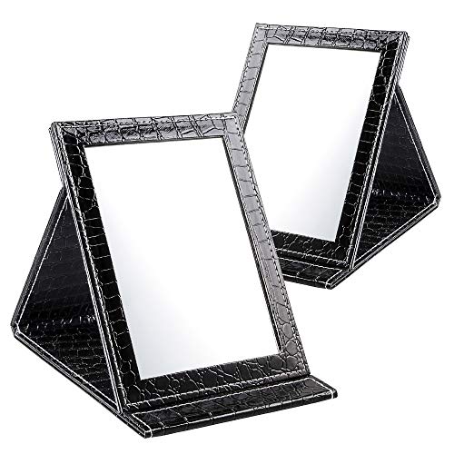 XINGPENGME Maquillaje Espejo 2 PCS Plaza del Cuero del Soporte del patrón Maquillaje Espejo cocodrilo portátil del Espejo cosmético, Color: Negro, tamaño: S 12x17.5x1.6CM