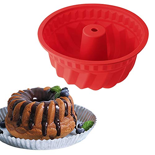 Xinlie Molde Redondo para Savarin de Silicona Molde para Budnt Cake Molde Bizcocho Savarín Molde Savarín Original Molde para Cocina de Silicona para Hornear Tartas, Pan, Hornear Pudding