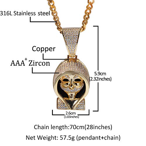 XIRENZHANG Colgante retro de la muerte de punk con incrustaciones de cobre y circonitas (oro, plata)