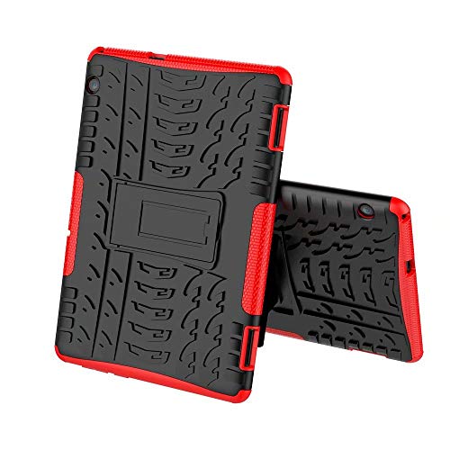 XITODA Funda Huawei MediaPad T5 10, Hybrid Rugged Armor Duro PC + TPU Silicone Back Case Cover Carcasa para Huawei MediaPad T5 10 2018 Tablet Funda con Kickstand - Rojo