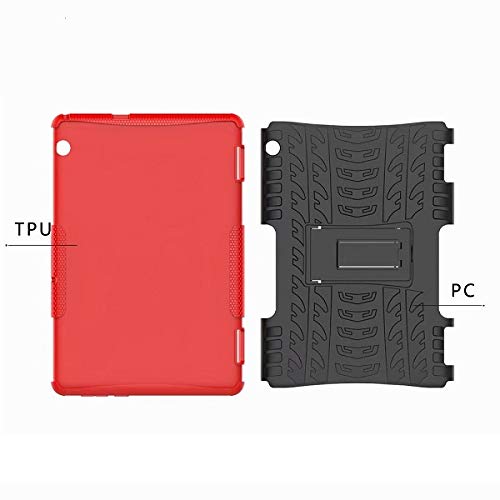XITODA Funda Huawei MediaPad T5 10, Hybrid Rugged Armor Duro PC + TPU Silicone Back Case Cover Carcasa para Huawei MediaPad T5 10 2018 Tablet Funda con Kickstand - Rojo