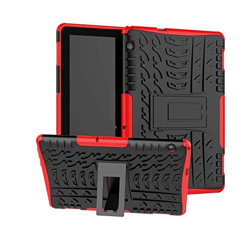 XITODA Funda Huawei MediaPad T5 10, Hybrid Rugged Armor Duro PC + TPU Silicone Back Case Cover Carcasa para Huawei MediaPad T5 10 2018 Tablet Funda con Kickstand - Rojo