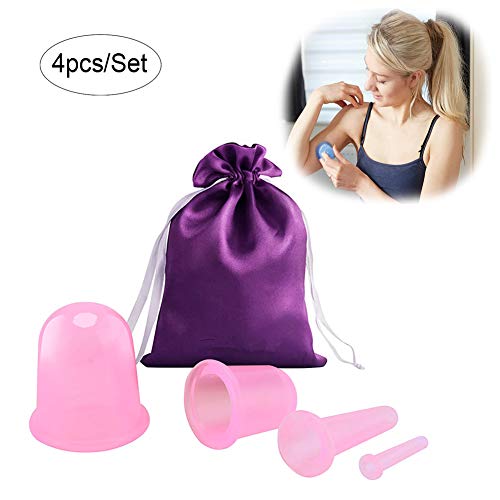 Xiton 4pcs / set Masajeador Anticelulitico Ventosas Masaje Ventosas Tazas Anticelulitico Ventosa de silicona Celulitis eficaz en las piernas, el vientre, las caderas, las nalgas y los brazos,Rosado