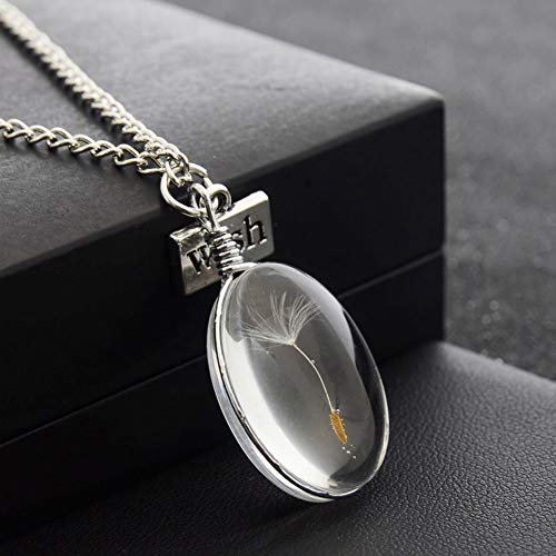 Xiton - Colgante de Diente de león Real con Forma de Globo Ovalado de Cristal, Ideal para Crear un Deseo, DIY y Naturaleza Semillas Colgante para niñas y Mujeres