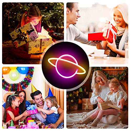 XIYUNTE Planet luz de neón Señales luminosas LED Planeta señales de neón ambiente rosado/blanco Planeta Iluminación de interior decoración para el dormitorio infantil, bar, reunirse, navideña