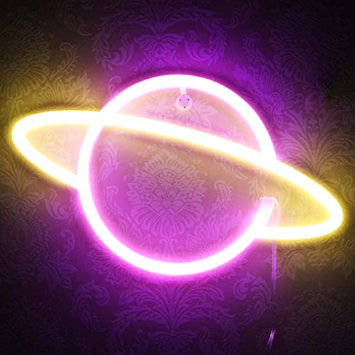 XIYUNTE Planet luz de neón Señales luminosas LED Planeta señales de neón ambiente rosado/blanco Planeta Iluminación de interior decoración para el dormitorio infantil, bar, reunirse, navideña