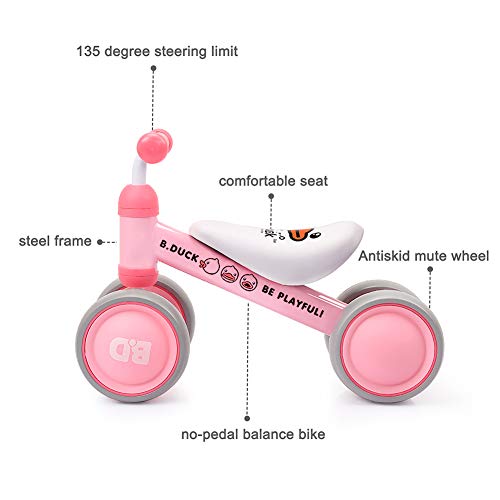 XJD Bicicleta Sin Pedales para Niños Juguetes de Bebé para Aprender a Caminar para Baby (10-24 Meses) el Primer Regalo de Cumpleaños de su Bebé en Bicicleta (Pato Rosa)