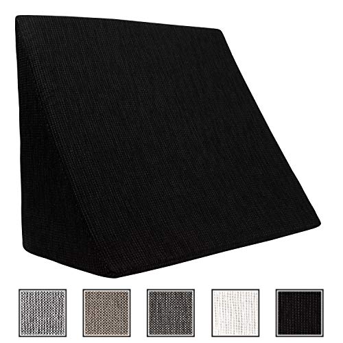 XL Almohada de cuña para sala de estar y dormitorio, cojín de lectura, almohada de relajación, respaldo flexible, cojines de embarazo, almohadas de lactancia // para tumbarse y sentarse (negro)