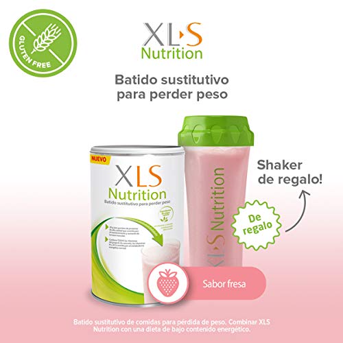 XLS Medical Nutrition Fresa + Shaker de regalo - Batido sustitutivo de comidas para perder peso - Ingredientes de origen natural - contiene todas las vitaminas del grupo B - Sin gluten - 400 g