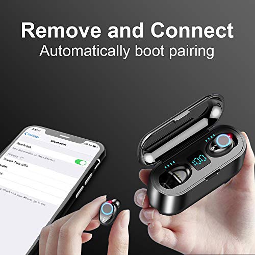 Xnuoyo Auriculares Bluetooth, Estéreo Auricular Mini Twins In-Ear Auriculares Carga Rapida Resistente al Agua Emparejamiento Automático Deporte Auriculares con LCD Estuche de Carga