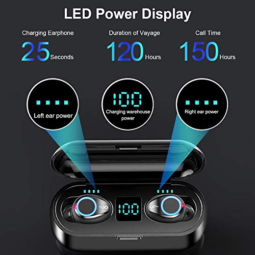 Xnuoyo Auriculares Bluetooth, Estéreo Auricular Mini Twins In-Ear Auriculares Carga Rapida Resistente al Agua Emparejamiento Automático Deporte Auriculares con LCD Estuche de Carga