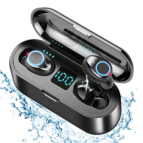 Xnuoyo Auriculares Bluetooth, Estéreo Auricular Mini Twins In-Ear Auriculares Carga Rapida Resistente al Agua Emparejamiento Automático Deporte Auriculares con LCD Estuche de Carga