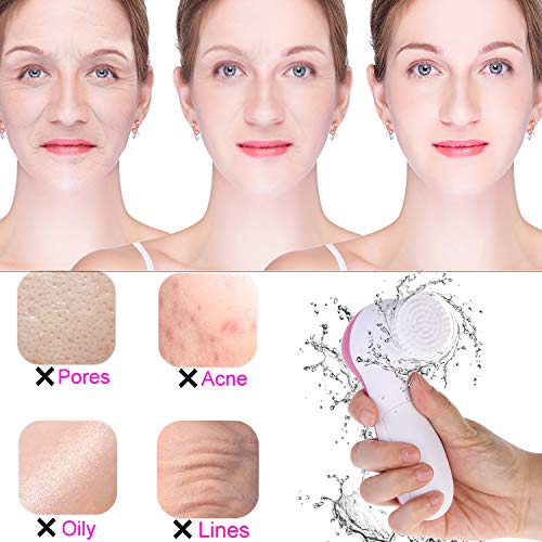 Xnuoyo Cepillo de Limpieza Facial 5 en 1 Masajeador Facial Eléctrico, para Remover los Lípidos Adicionales, Puntos Negros y Maquillaje con 5 Cabezales de Limpieza
