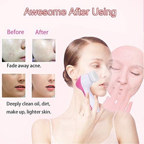 Xnuoyo Cepillo de Limpieza Facial 5 en 1 Masajeador Facial Eléctrico, para Remover los Lípidos Adicionales, Puntos Negros y Maquillaje con 5 Cabezales de Limpieza