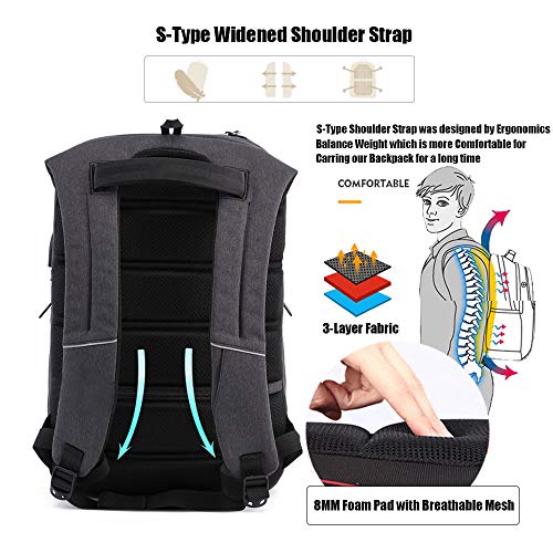 Xnuoyo Mochila Antirrobo de Portátil, 17,3 Pulgada Mochila Ordenador Portatil Resistente al Agua con el Puerto de Carga y Auriculares USB para Hombre Mujer Oficina Trabajo Diario Negocio, Negro