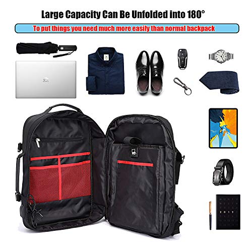 Xnuoyo Mochila para Portátil Hombre, Resistente al Agua Multifuncional Convertible TSA Mochila de Viaje Cabina como Equipaje de Mano Puerto USB de Negocios Trabajo Ordenador para Hombre Mujer (Negro)