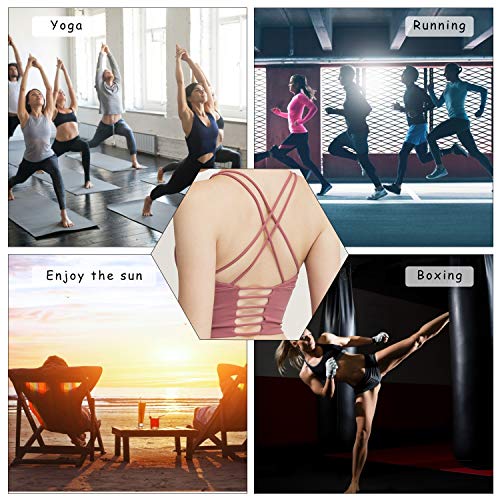 Xnuoyo Sujetador Deportivo para Mujer Correas Entrecruzadas únicas, Sujetador de Yoga sin Cables con Copas Extraíbles(Pink, XL)