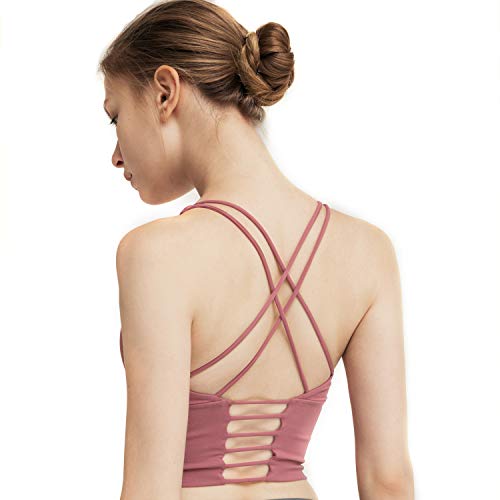 Xnuoyo Sujetador Deportivo para Mujer Correas Entrecruzadas únicas, Sujetador de Yoga sin Cables con Copas Extraíbles(Pink, XL)