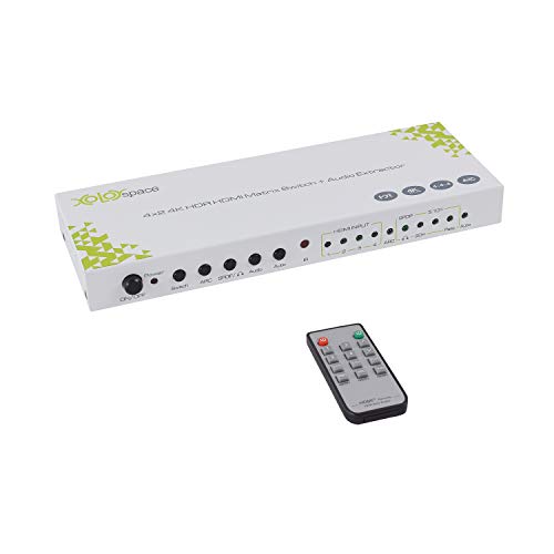 XOLORspace 23421 HDMI 2.0 4X2 HDMI Matrix switcher select any one of four HDR HDMI input to one HDR HDMI output and one HDMI output for audio only supports 4k 60hz 4:4:4 8 bit HDR ARC audio extractor