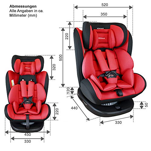 XOMAX 916 Silla de coche Isofix giratoria 360 grados I inclinable I Grupo 0+/1/2/3 I evolutiva 0-36 kg, 0-12 años I Funda extraíble y lavable I ECE R44/04