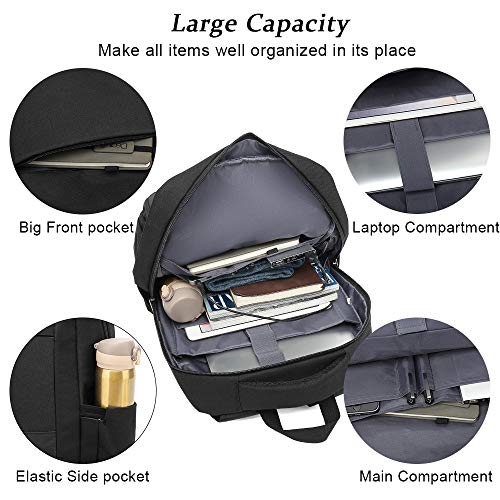 XQXA Mochila Unisex Impermeable para Ordenador Portátil de hasta 15.6 Pulgadas, con Puerto USB, Conector para Auriculares y Bolsillo Antirrobo. para los Estudios, Viajes o Trabajo - Negro