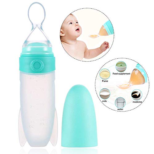 Xrten Biberón con Cuchara dispensadora de Comida de Silicona para bebé, 90ml