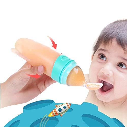 Xrten Biberón con Cuchara dispensadora de Comida de Silicona para bebé, 90ml