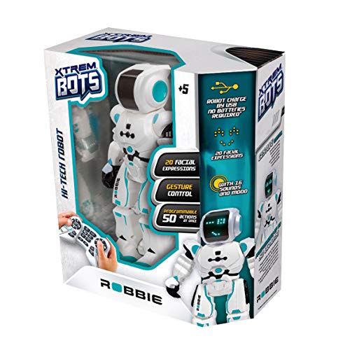 Xtrem Bots Robbie, robótica niños, Robot con Sensor de Movimiento y Control Remoto programable. Juguete Robots Inteligente, Color Blanco/Azul (XT380831)