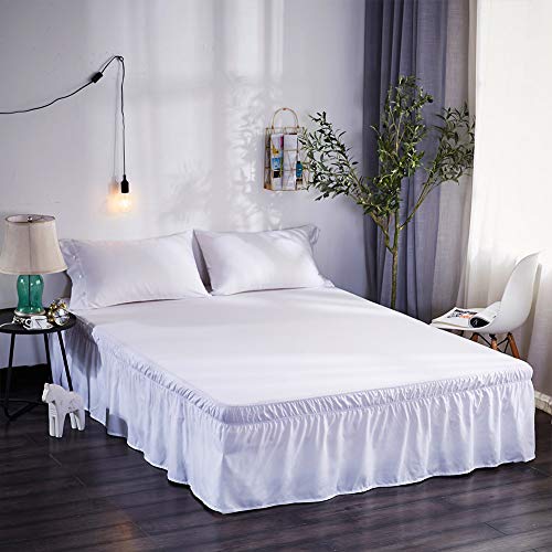 XuBa - Falda de cama elástica con volantes, color marrón oscuro, 180 x 200 + 40