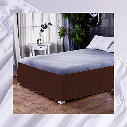 XuBa - Falda de cama elástica con volantes, color marrón oscuro, 180 x 200 + 40
