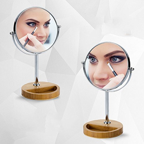 Xuping Espejo de madera europeo de doble cara espejo de tocador de escritorio con zoom HD espejo de maquillaje giratorio de 360 ° (color: agrandar la superficie, tamaño: 6 pulgadas)