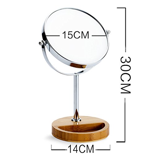 Xuping Espejo de madera europeo de doble cara espejo de tocador de escritorio con zoom HD espejo de maquillaje giratorio de 360 ° (color: agrandar la superficie, tamaño: 6 pulgadas)