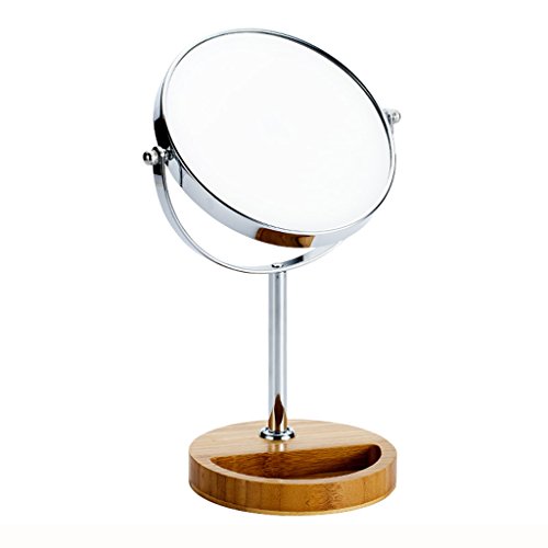Xuping Espejo de madera europeo de doble cara espejo de tocador de escritorio con zoom HD espejo de maquillaje giratorio de 360 ° (color: agrandar la superficie, tamaño: 6 pulgadas)
