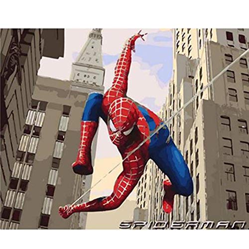 xuxut Pintura por Números DIY Tamaño Grande Salto Spider-Man Figura Lienzo Decoración De La Habitación Imagen De Arte Regalo para Niños-40X50Cm_DIY_Frame