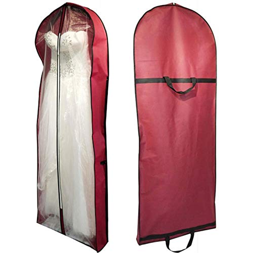 XXX Grande a Prueba de Polvo para el Vestido de Novia Funda Antipolvo Vino Rojo Cremallera Bolsa de Almacenamiento Ropa Plegable Ropa Caso Protector, 180-65-15cm