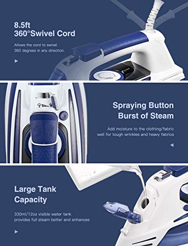 Yabano Plancha de Vapor 2400W, 320g Golpe de Vapor, Vapor Continuo 180 g/min, Suela de Cerámica, 400 ml, 2.5m