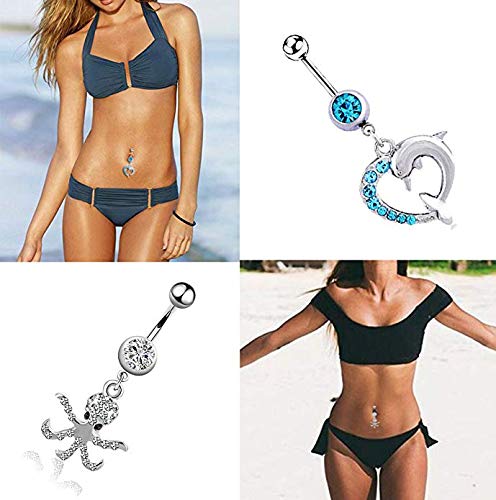 YADOCA 10 Piezas Botón del Ombligo Adecuado para Mujeres y Niñas Acero Inoxidable Flexible con un Colgante Piercing en el Cuerpo