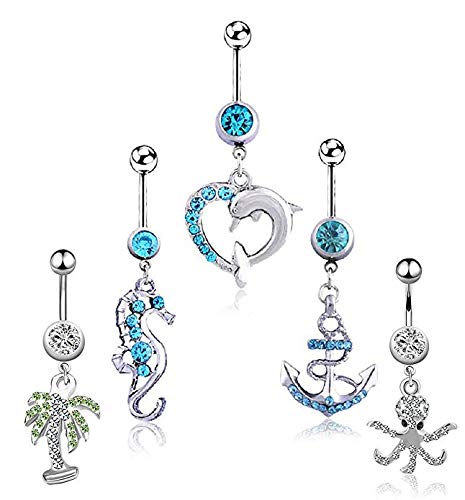 YADOCA 10 Piezas Botón del Ombligo Adecuado para Mujeres y Niñas Acero Inoxidable Flexible con un Colgante Piercing en el Cuerpo