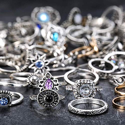 YADOCA 114 Piezas por Juego de Anillos de aleación diseñado para Chicas la Moda Hermoso Zafiro Talla Hueca