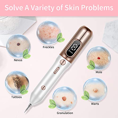 Yakuin Manchas Cara Eliminación,Plasma Pen,Mole removal pen pluma para Cara y Cuerpo (Verrugas, Nevus, Tatuajes, Pecas, Manchas) Con 9 modos ajustables y pantalla LCD, 30 agujas finas