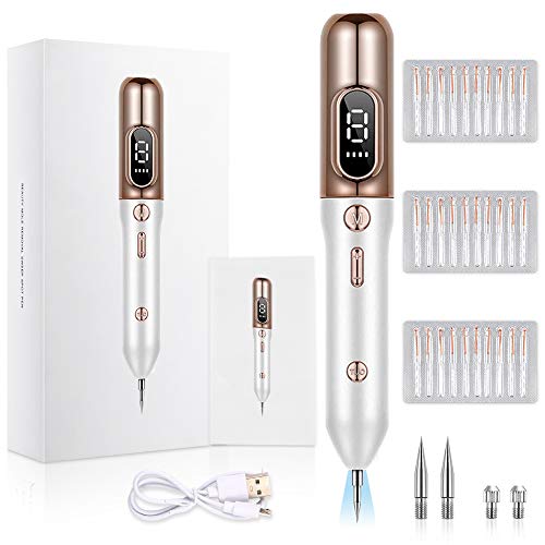 Yakuin Manchas Cara Eliminación,Plasma Pen,Mole removal pen pluma para Cara y Cuerpo (Verrugas, Nevus, Tatuajes, Pecas, Manchas) Con 9 modos ajustables y pantalla LCD, 30 agujas finas