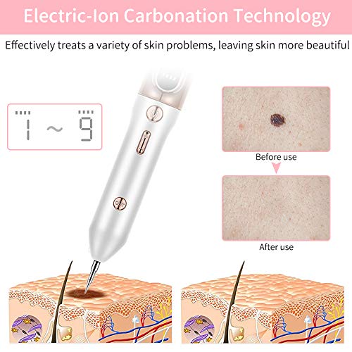 Yakuin Manchas Cara Eliminación,Plasma Pen,Mole removal pen pluma para Cara y Cuerpo (Verrugas, Nevus, Tatuajes, Pecas, Manchas) Con 9 modos ajustables y pantalla LCD, 30 agujas finas
