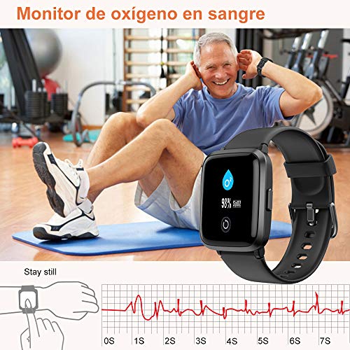 YAMAY Smartwatch con Oxímetro de Pulso Esfigmomanómetro y Pulsómetro Reloj Inteligente Impermeable para Hombre Mujer , Pulsera de Actividad Inteligente podómetro con Cronómetro para Android iOS