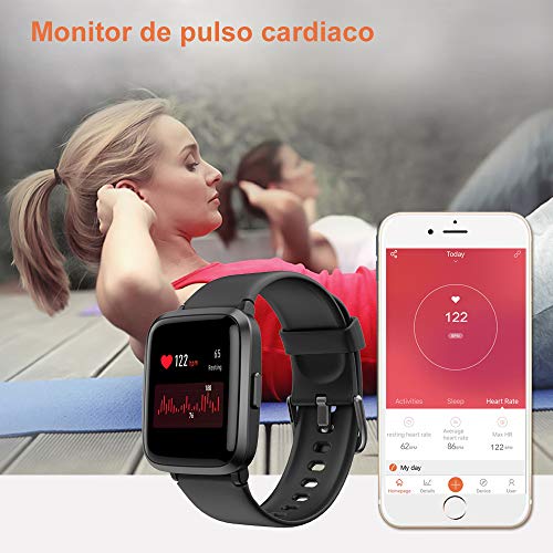 YAMAY Smartwatch con Oxímetro de Pulso Esfigmomanómetro y Pulsómetro Reloj Inteligente Impermeable para Hombre Mujer , Pulsera de Actividad Inteligente podómetro con Cronómetro para Android iOS