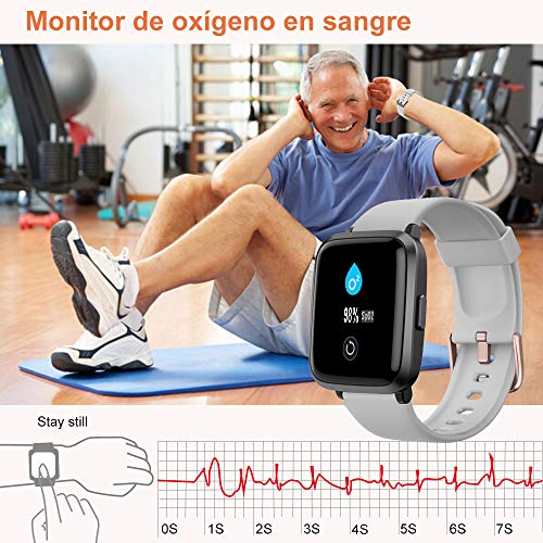 YAMAY Smartwatch con Oxímetro de Pulso Esfigmomanómetro y Pulsómetro Reloj Inteligente Impermeable para Hombre Mujer, Pulsera de Actividad Inteligente podómetro con Cronómetro para Android iOS
