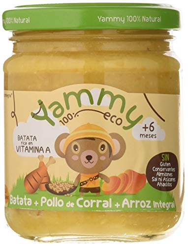 Yammy, Potito Ecológico de Pollo (Batata, Pollo de Corral, Arroz Integral) - 12 tarritos de 195 gr. - 100% natural / 100% ecológico